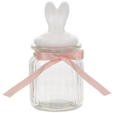 Imagem de Pote hermético de vidro com laço de cetim e tampa de cerâmica Orelhas 