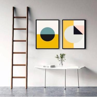 Imagem de Kit 2 Quadros Decorativos Abstrato Círculos 34x23cm - Quadros On-Line