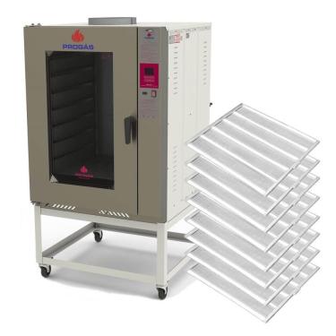 Imagem de Kit Forno Turbo Progás A Gás Com Vapor Bivolt Prp-8000st G2 P36254 + 8 Esteiras Imeca 58x70cm