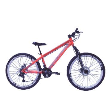 Imagem de Bicicleta Vikingx Tuff 30 Freeride Aro 26 Freio A Disco 21 Velocidades Cambio Shimano Laranja Neon Aro Branco