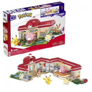 Imagem de Kit de construção MEGA Pokémon Centro Pokémon da Floresta 648 peças com Pikachu, Chansey, Eevee e Togepi articulados