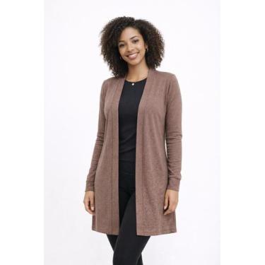 Imagem de Cardigan (Kimono) Visco Slim Melange Cor:MarromTamanho:GG - Flor de Pa