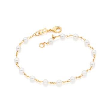 Imagem de Pulseira Pérolas Rommanel Fol Ouro18k Delicada 551350 19 Cm Cor:Dourad