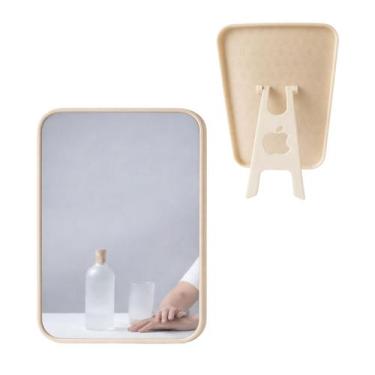 Imagem de Espelho Retangular de Mesa com Suporte Maçã para Maquiagem Bege - New 
