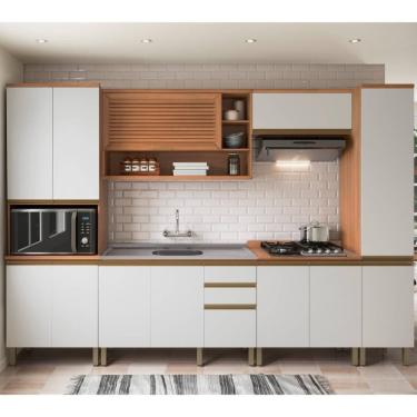 Imagem de Cozinha Completa Telasul Macadâmia C/ Armário e Balcão de Pia Freijó com Branco