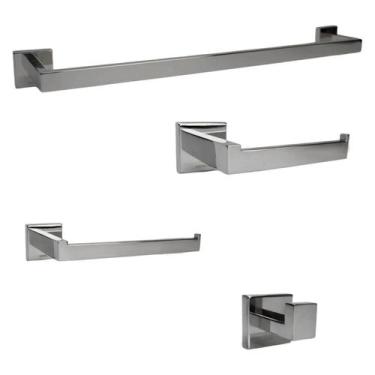 Imagem de Kit Acessórios Para Banheiro Quadrado Aço Inox Cromado 4 Peças - KOKAY