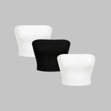 Imagem de Kit 3 Top Tube Cropped Faixa sem alça Básico Feminino Suplex Premium -