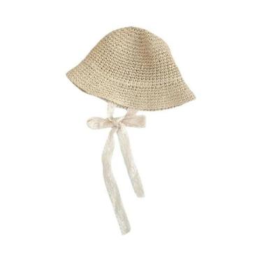 Imagem de Chapéu De Praia Infantil De Verão Com Laço De Renda E Palha Para Menin