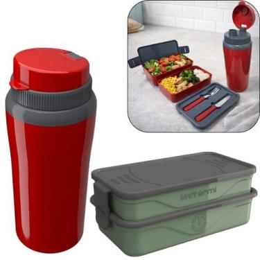 Imagem de Kit Marmita Fit Unitermi Talheres Divisórias Copo Térmico Miami 650ml 