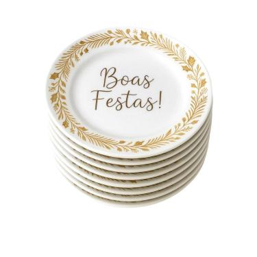 Imagem de Conjunto 8 Pratos Boas Festas Em Melamina Para Jantar 22,5cm