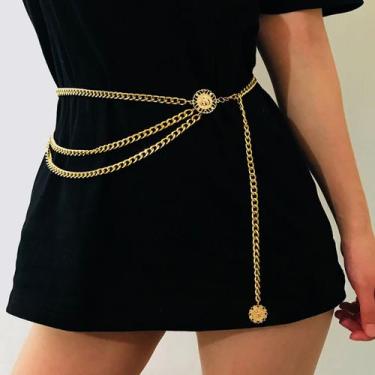 Imagem de Cinto Corrente 3 Camadas Dourado e Prateado Luxo Ajustável Cor:Dourado