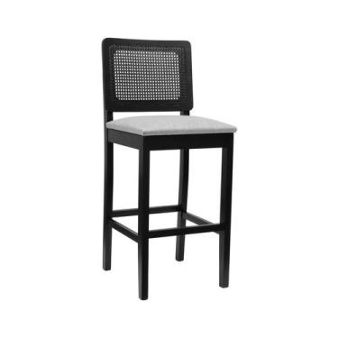 Imagem de Banqueta Alta Bistrô Lyon Madeira Maciça Encosto Telinha - Preto Assen