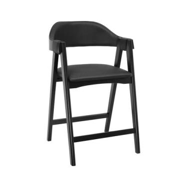 Imagem de Banqueta Alta Bistrô New York Madeira Maciça - Preto Assento Estofado 