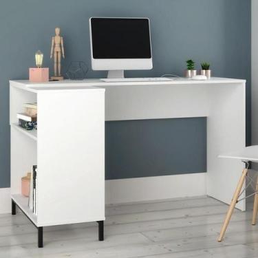 Imagem de Mesa Escrivaninha em L Branca MDP 135cm 2 Nichos BRV Móveis