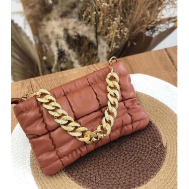 Imagem de Bolsa Feminina Transversal Corrente Blogueira Papilloo, Marrom