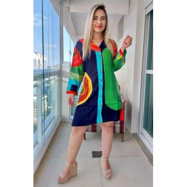 Imagem de Vestido Chemise Camisão c/ Cordão de Ajuste Indiano Manga Longa - Cod.