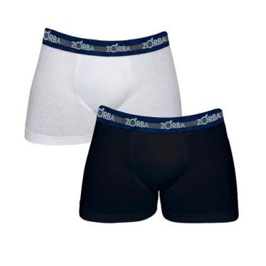 Imagem de Kit 2 Cuecas Branco/Preto Zorba 0702 Boxer, P, Branco, Preto