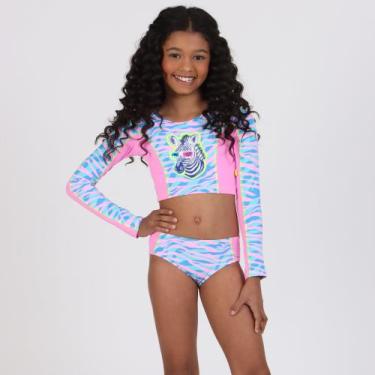 Imagem de Biquíni Cropped Infantil Manga Longa Zebra Rosa Siri Kids, 4