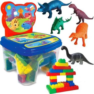 Imagem de Kit Brinquedo Infantil Cadeira 24 Blocos de Montar 8 Dinos - GGB Brinq