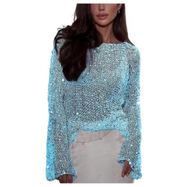 Imagem de Camisola SweatyRocks, lantejoulas, malha transparente, manga comprida,