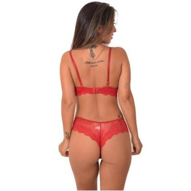 Imagem de Conjunto de lingerie de renda com calcinha sexy e sutiã sem bojo com A