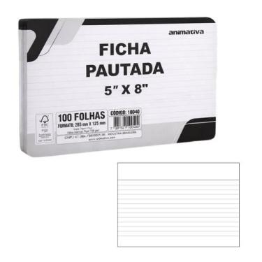 Imagem de Kit 500 Folhas de Ficha Pautada 5x8 Gramatura 150g/m 20x13cm - ANIMATI