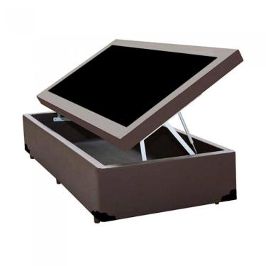 Imagem de Cama Box Baú Solteiro Extremo Reforçado com Pistão a Gás Madeira Sintético Marrom Homequeen