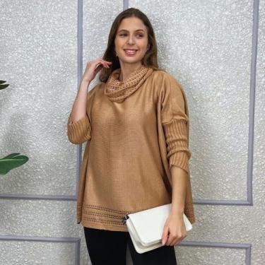 Imagem de Poncho Feminino Tricô Lã Gola Alta Quente Inverno Estilo - GIP ECOMMER