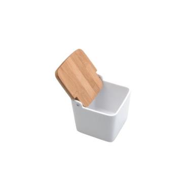 Imagem de Saleiro de Mesa de Cerâmica com Tampa de Bambu Bianco 12x12x12,5cm - L