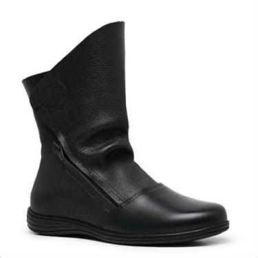 Imagem de Bota Feminina Couro Legítimo Cano Médio Rasteira Sem Salto Confort Slo
