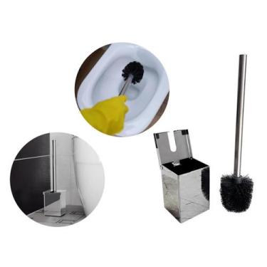 Imagem de Escova Sanitária com Suporte em Aço Inox Polido 8x8x12cm - CALHA ÚMIDA