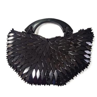 Imagem de Bolsa Madeira Preta Meia Lua Mão Corte Reto 29cm x 16 cm - Ideias by S