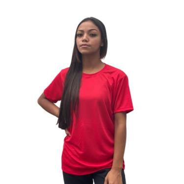 Imagem de Camiseta Dry Fit Feminina 100% Poliéster Academia Corrida Cross Fit Ginástica (GG, Vermelho)