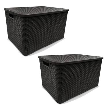 Imagem de Kit 2 Caixa Organizadora Plástica Preta C/ Tampa Rattan 7l