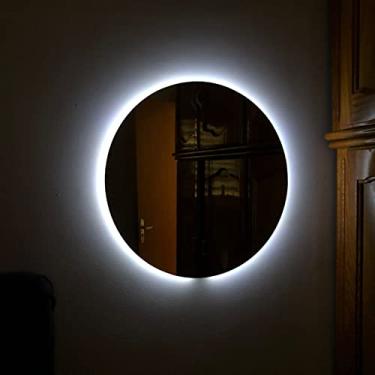 Imagem de Espelho Decorativo Vidro Redondo Lapidado com LED Para Banheiro Quarto Sala 60cm