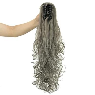 Imagem de IMISSU Clipe de mandíbula cacheado grosso e bagunçado Extensões de cabelo de rabo de cavalo Clipe de rabo de cavalo em peruca (Cinza escuro)