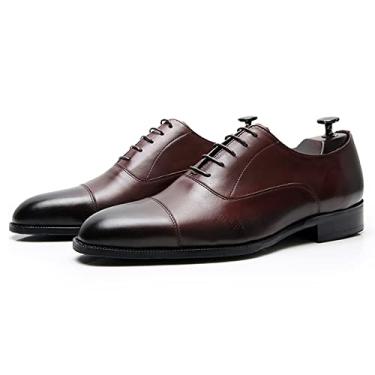 Imagem de Sapatos sociais masculinos de couro Oxford sapatos formais para homens moderno bico redondo casual formal de couro mocassins sapatos para festa de casamento trabalho