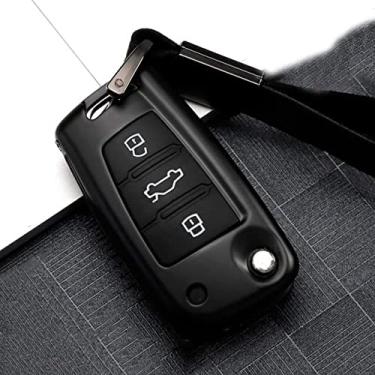Imagem de CSHU Capa de chave de carro de liga de silicone de zinco remoto capa chaveiro chaveiro bolsa, apto para Audi A1 A3 A4 A5 Q7 A6 C5 C6 2017 2018 2019, A, preto branco