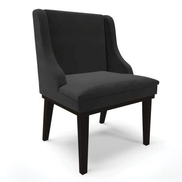 Imagem de Cadeira Liz Veludo Preto Base Fixa Madeira Preto -