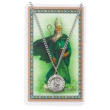 Imagem de Pingente de medalha de estanho de 1,9 cm Saint Patrick com cartão de oração sagrada