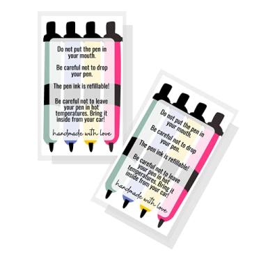 Imagem de Cartão de instruções feito à mão para cuidados com caneta de tinta epóxi | Pacote com 50 | Para artesãos de caneta de gel de resina epóxi | Branco com design de canetas coloridas brilhantes