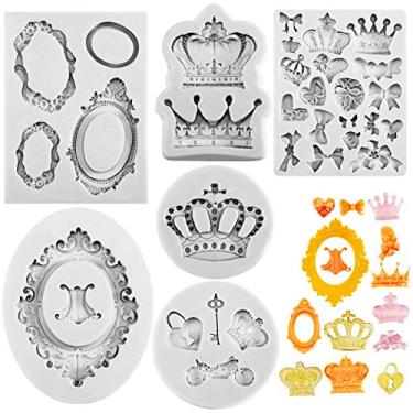 Imagem de Molde de cobertura vintage estilo barroco com 6 peças, molde para fondant, molde de silicone para decoração de bolos, açúcar, chocolate, biscoitos de polímero e projetos de artesanato