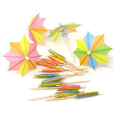 Imagem de Honbay 144 peças Guarda-chuva de papel colorido feito à mão Palhetas de coquetel Parasol Cupcake Toppers