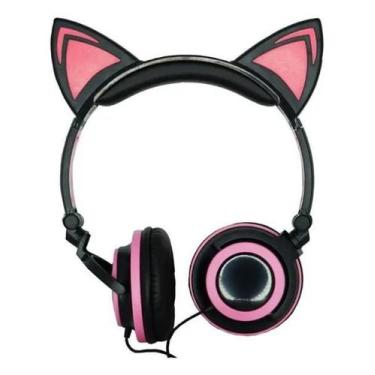 Headphone Bluetooth Orelhas Led Fone Gatinho Hf-c240bt Rosa