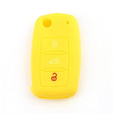 Imagem de SELIYA Capa para chave de carro remoto de silicone, adequado para Volkswagen VW POLO Tiguan Passat B5 B6 B7 Golf EOS Scirocco Jetta MK6 Octavia, amarelo