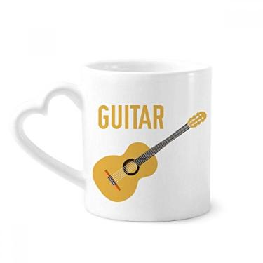 Imagem de Caneca com estampa azul ilustrada de música guitarra café cerâmica copo de coração de vidro