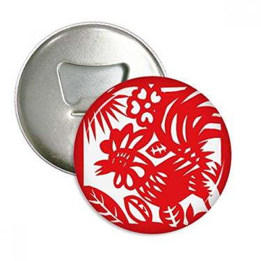 Imagem de Galo cortado em papel China Zodíaco abridor de garrafas ímã de geladeira emblema multifuncional