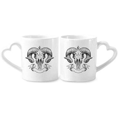 Imagem de Conjunto de canecas de porcelana de casal, caveira, animais, esboço, ilustrações, desenho de animais, conjunto de canecas de cerâmica para amante, coração