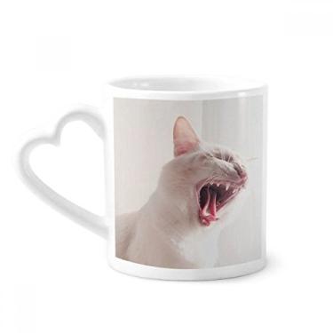 Imagem de Caneca de fotografia de gato feroz branco café cerâmica copo de coração de vidro