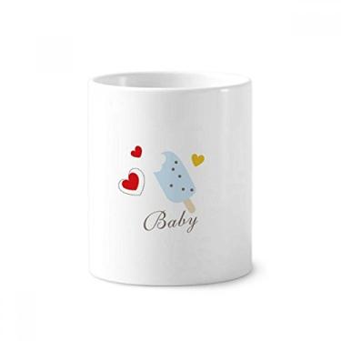 Imagem de Suporte de caneta de escova de dentes com picolé azul coração picolé doce sorvete suporte de cerâmica copo lápis